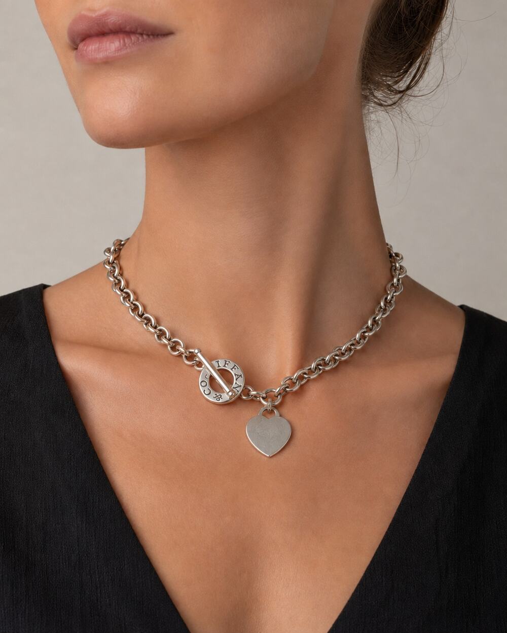 Vintage Return Tiffany & Co Toggle Heart Tag Necklace Sterling Silver